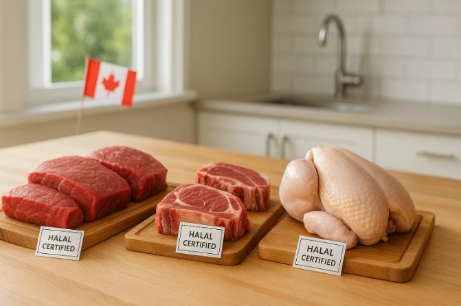 Halal Meat Delivery Canada showing fresh halal beef, lamb, and chicken by Halalji.