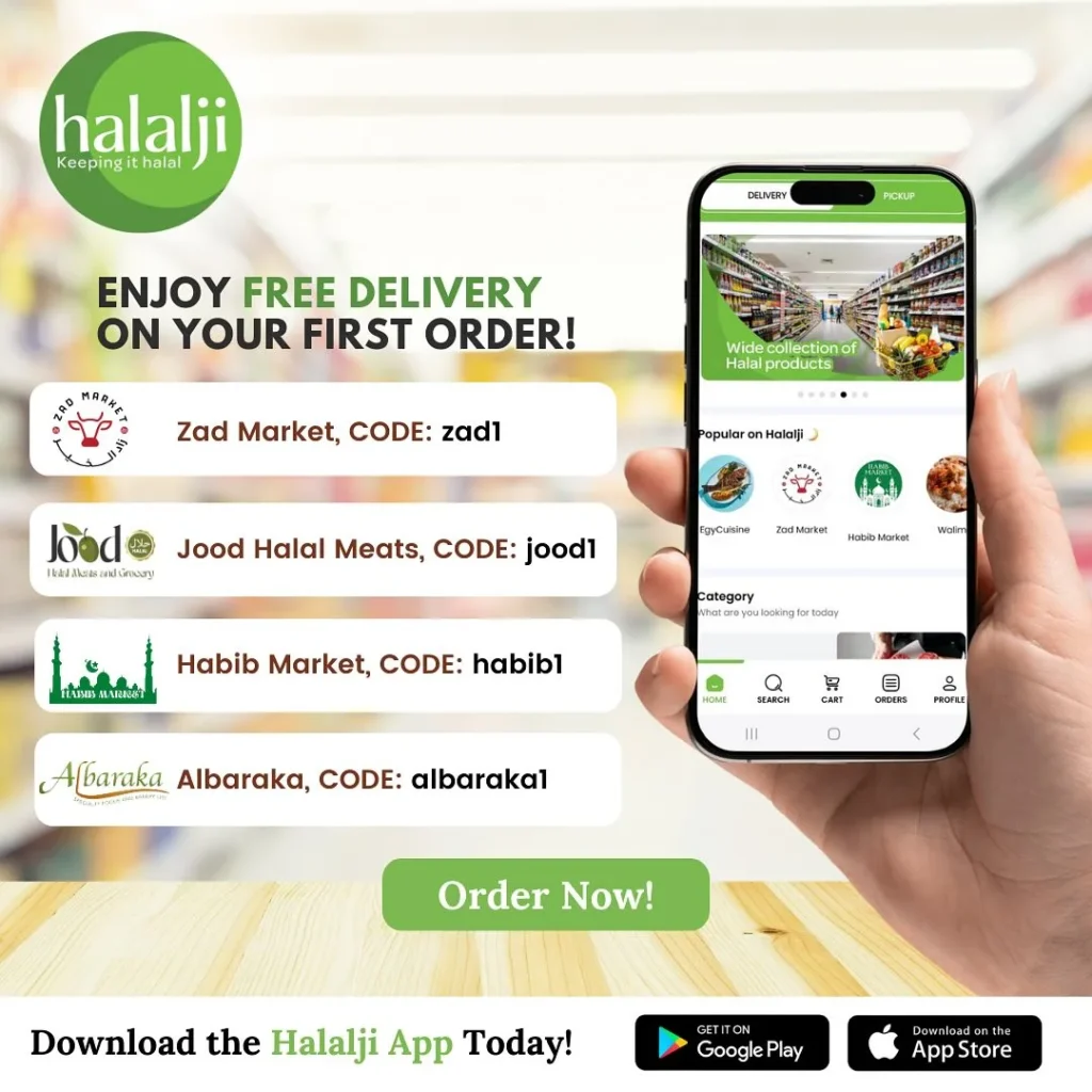 Explore a variety of halal food and products available for delivery to your home.